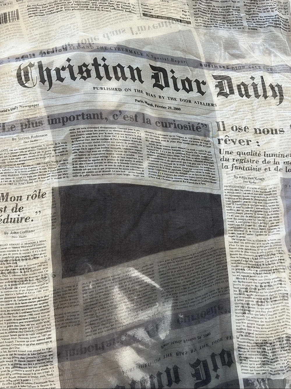 Dior Black & White Newspaper-Print Scarf rare vintage